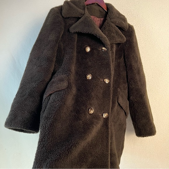 Vintage Faux Fur Montgomery Ward fuzzy lined button up coat black thick jacket - Picture 6 of 16